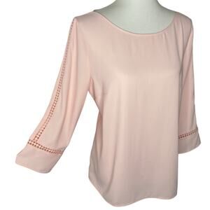 Talbots Lace Sleeve Crepe Popover Top Pink Size Large Career Blouse NWT Boho